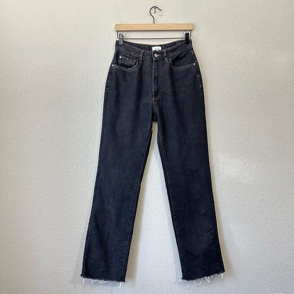 WEWOREWHAT High Rise Raw Hem Dad Jeans in Black - Picture 1 of 13